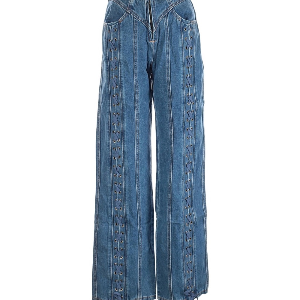 Lioness Denim Flare Jeans with Lace Detailing